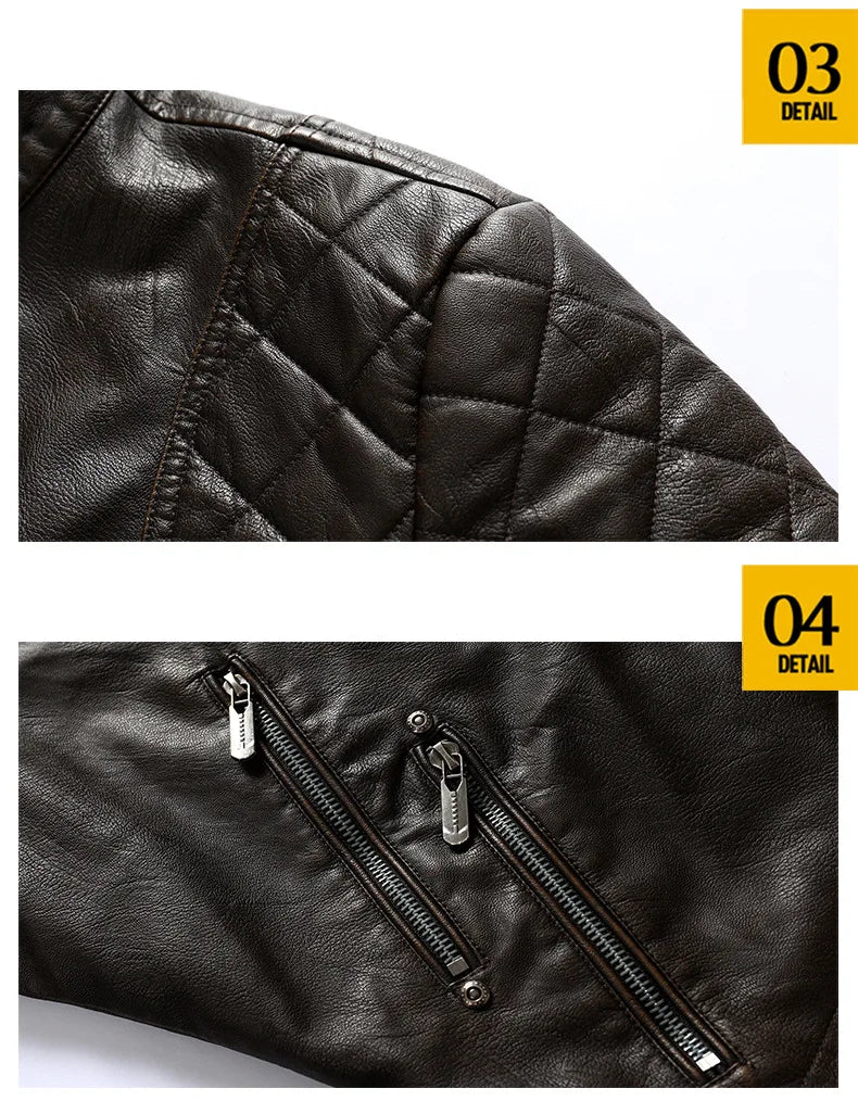 Autumn Winter Outdoor Casual Motor Biker PU Leather Jacket Men Fashion Leather Jacket Men Motorcycle Slim Fleece Jacket Coat