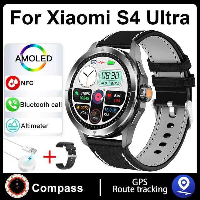 S4 Ultra Smart Bracelet Men Watch For Xiaomi  AMOLED HD Screen Bluetooth Call GPS Trajectory NFC Heart Rate Compass SmartWatches