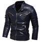 2024 Winter Black Leather Jacket Men Fur Lined Warm Motorcycle Jacket Slim Street Fashion BLack Biker Coat Pleated Design Zipper