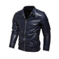 2024 Winter Black Leather Jacket Men Fur Lined Warm Motorcycle Jacket Slim Street Fashion BLack Biker Coat Pleated Design Zipper