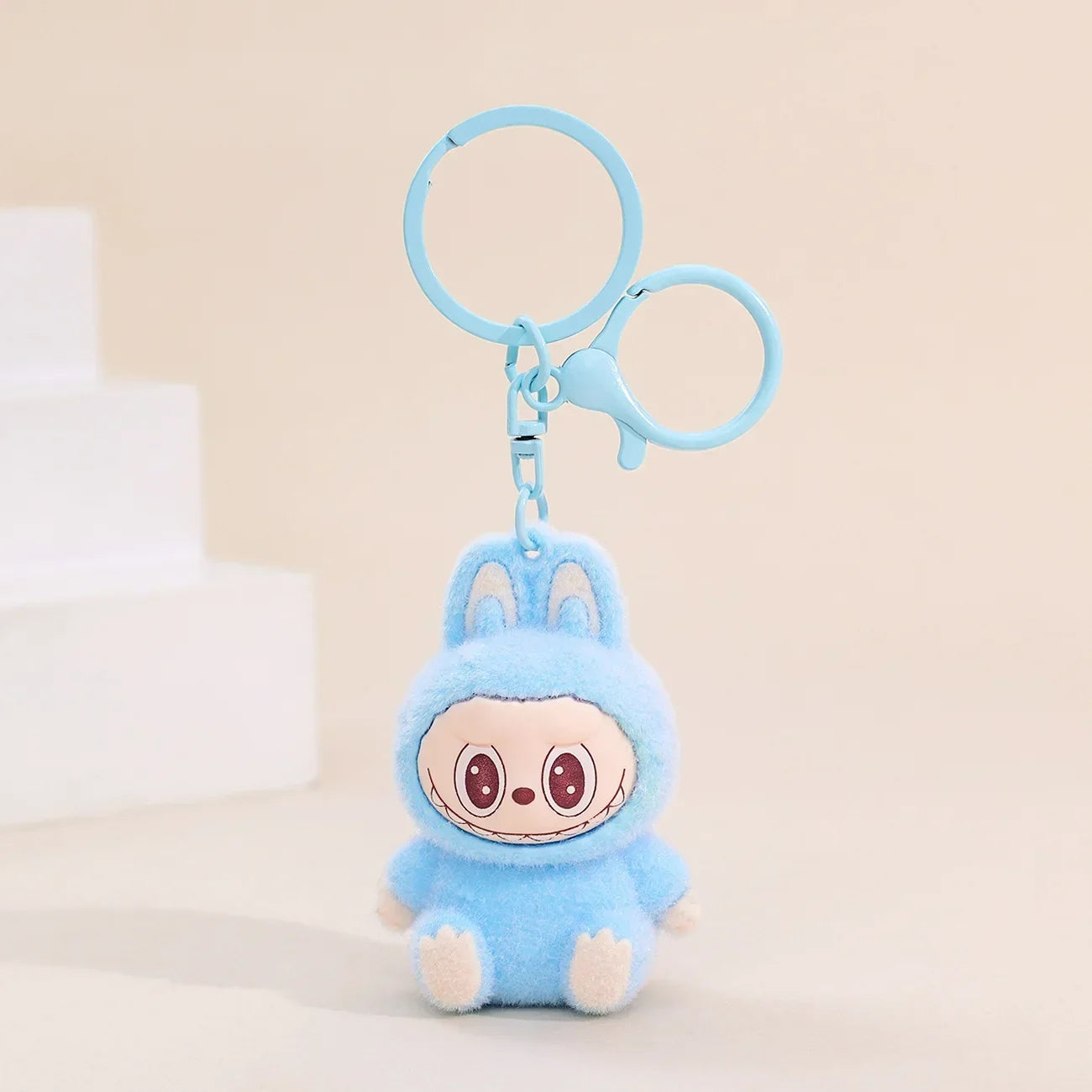 Sitting Labubu Doll Keychain External Implantation Fluff Pvc  Phone Ornaments Bag Charms Car Keychain Christmas Gifts