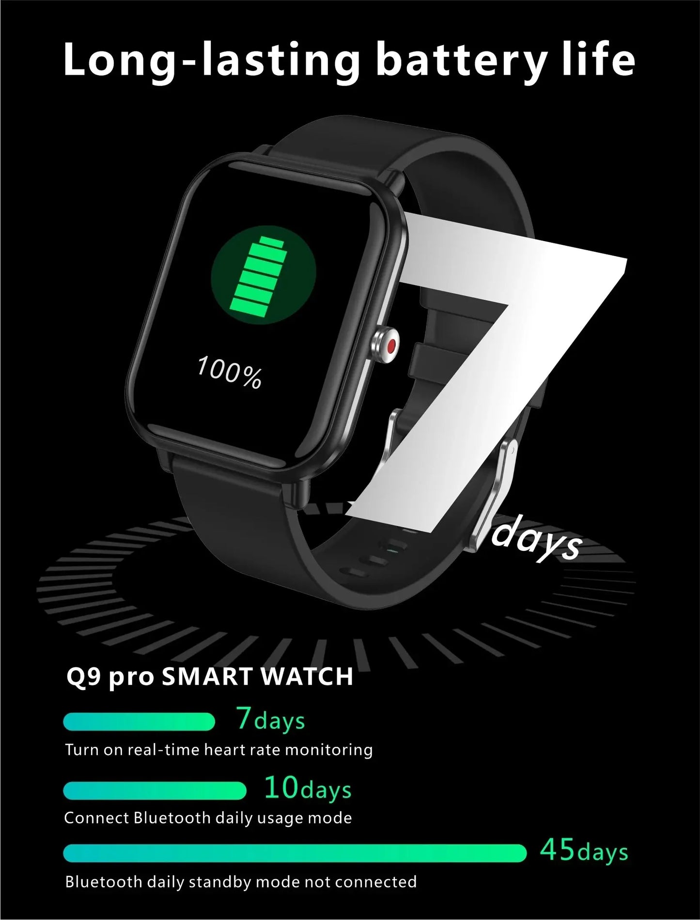 New Q9 Pro Smart Watch Body Temperature Monitor Music Control Sports Waterproof Smart Watch for Men Women Smartwatch