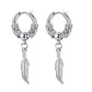 2pcs Fashion Cross Feather Stud Earrings, Punk Rock Style For Women Men High Quality Stainless Steel Hiphop Ear Jewelry
