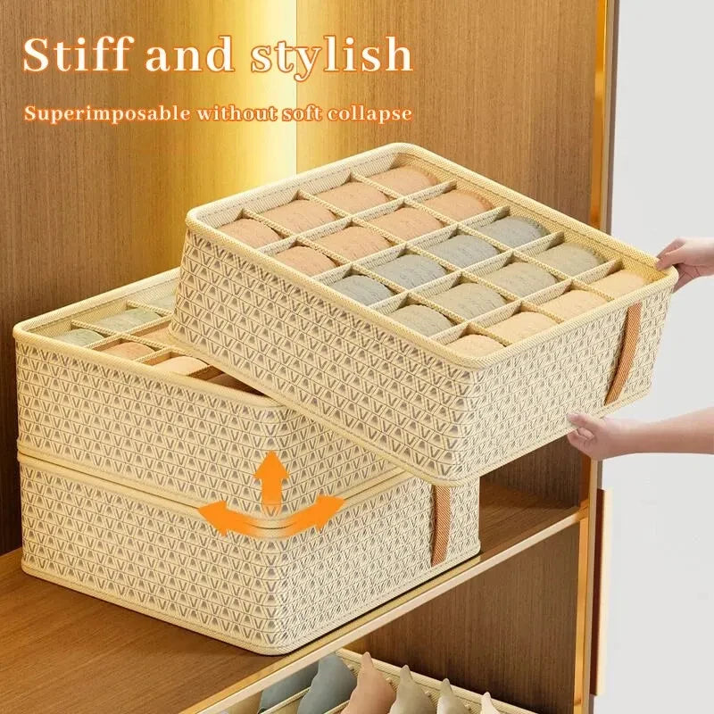 1pc Khaki/Wine Red Non Woven Multi Grid Underwear Sock Storage Box Household Wardrobe Organization and Storage