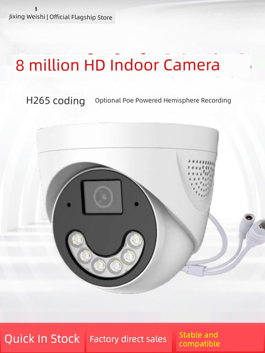 Wired Digital HD Night Vision Poe For Home Dome Network Camera H.265 Audio Monitoring Network Cable Power Supply
