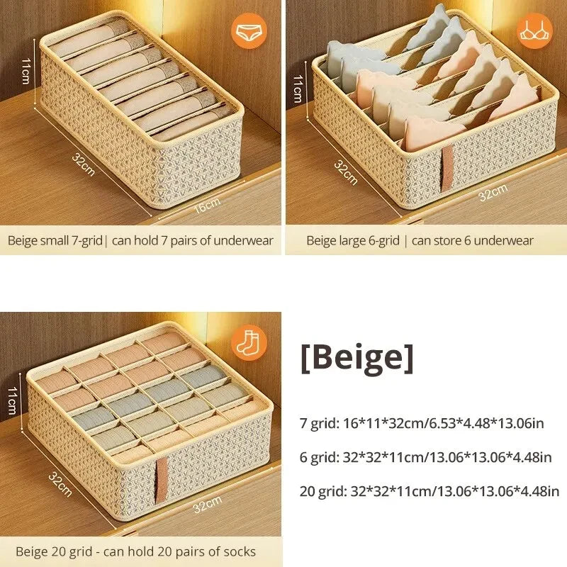 1pc Khaki/Wine Red Non Woven Multi Grid Underwear Sock Storage Box Household Wardrobe Organization and Storage