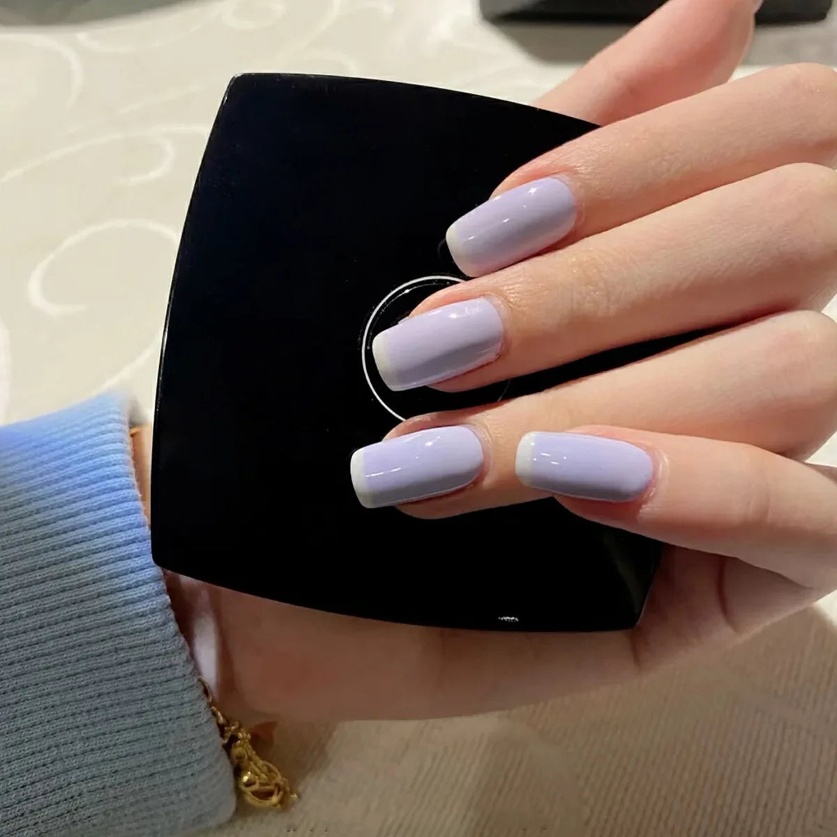 24ps/Box Long Ballerina Full Cover Artificial French False Nails Art Green Graffiti Color Blocking Gold Thread Fake Nail Tips
