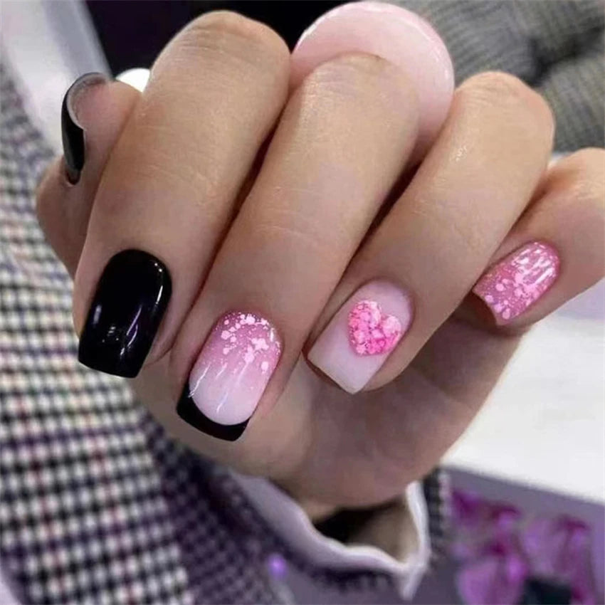 24Pcs Medium Long Ballet Fake Nails Art Flat Head Gold Line Frosted False Nails Press on Full Cover Removable Stick on Nail Tips