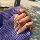 24ps/Box Long Ballerina Full Cover Artificial French False Nails Art Green Graffiti Color Blocking Gold Thread Fake Nail Tips