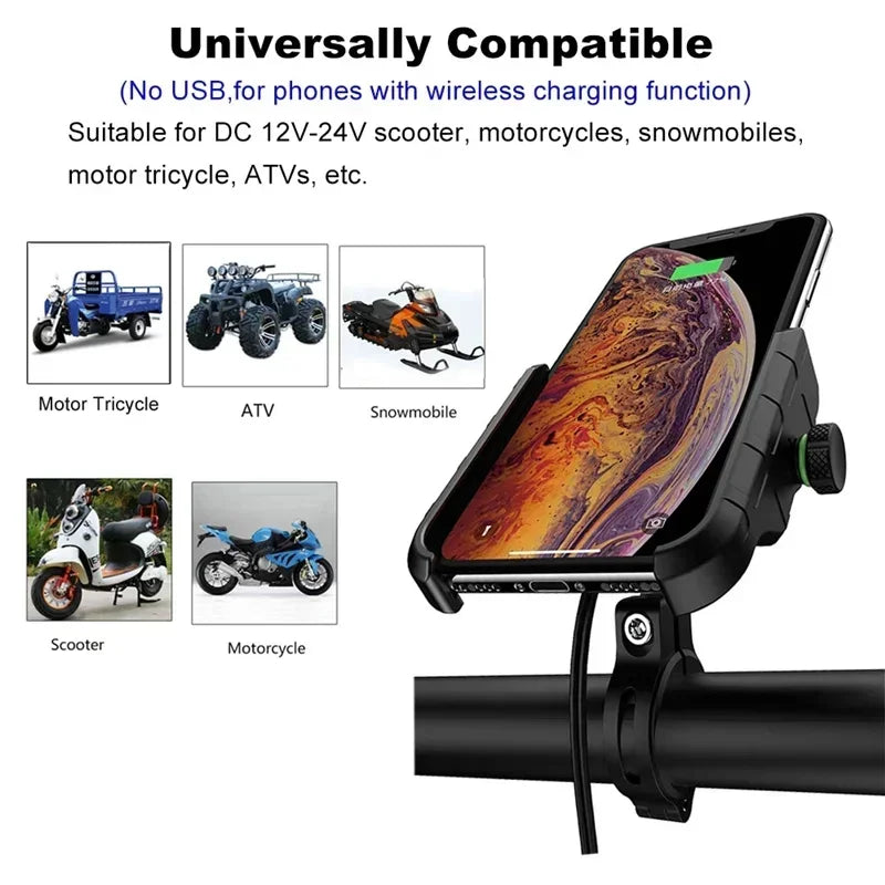 Motorcycle Phone Holder Moto Motorbike Mirror Mobile Handlebar Stand Support USB Charger Fast Wireless Charging Cellphone Mount