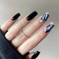 24Pcs Medium Long Ballet Fake Nails Art Flat Head Gold Line Frosted False Nails Press on Full Cover Removable Stick on Nail Tips