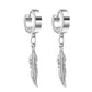 2pcs Fashion Cross Feather Stud Earrings, Punk Rock Style For Women Men High Quality Stainless Steel Hiphop Ear Jewelry