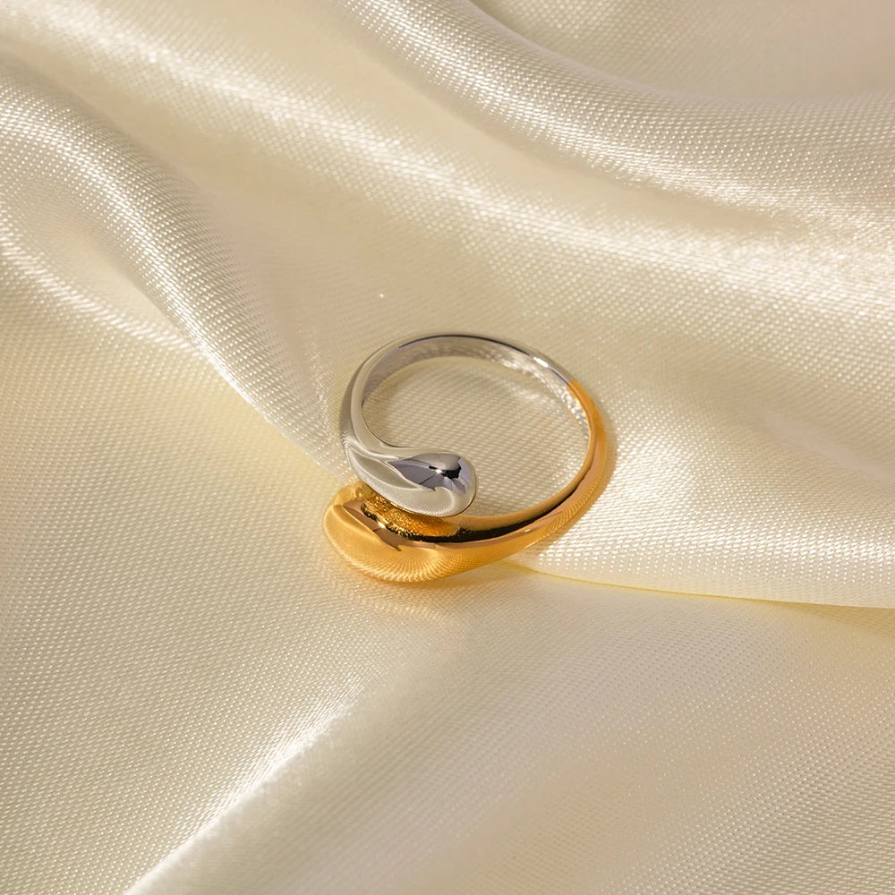Uworld Stainless Steel Color Matching Twist Ring Trendy Metal 18K Geometric Finger Ring Earrings Set Party Gift For Women