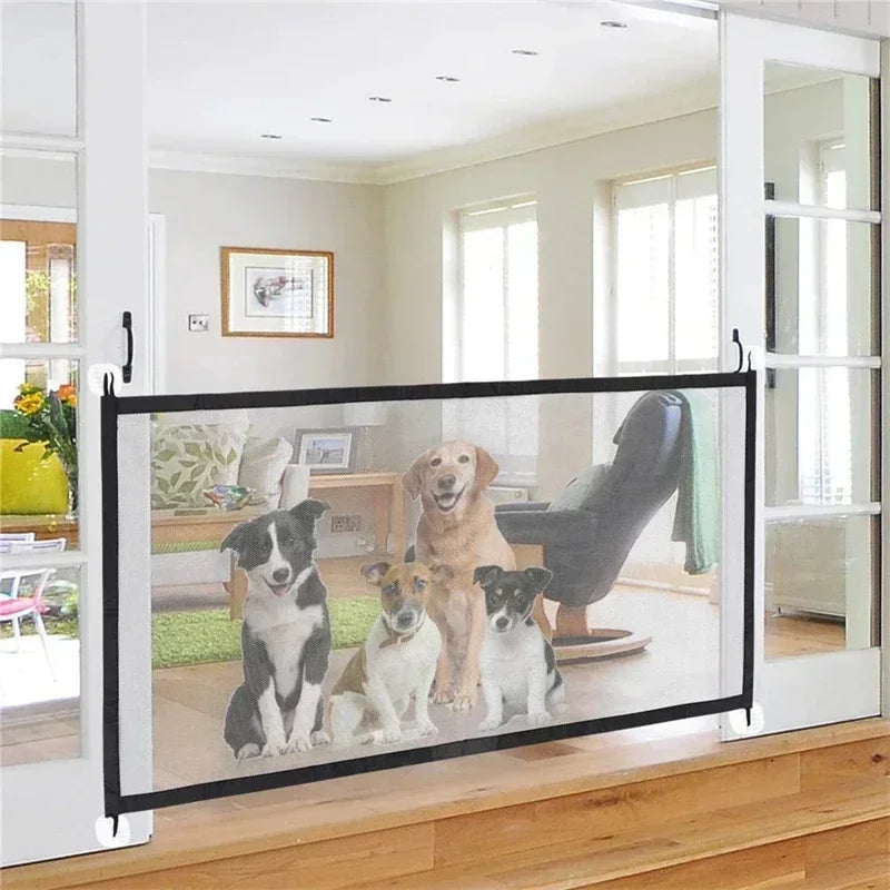 Breathable Mesh Pet Barrier for Stairs & Doors - Portable Indoor Dog Fence & Baby Safety Guardrail