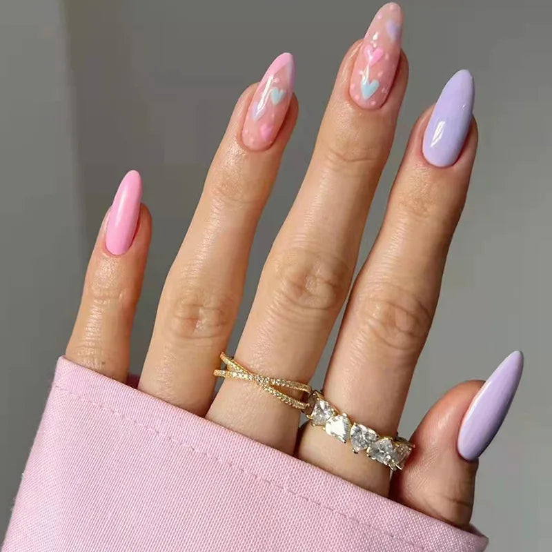 24Pcs Ballerina Press On Nail Tips Oval Head False Nails Almond Artificial Fake Nails With Glue Full Cover Press Manicure Tools