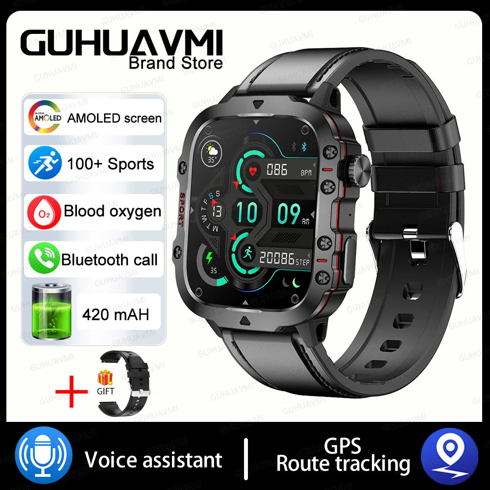 Military GPS Tracker Smart Watch Men IP68 5ATM Outdoor Sports Fitness Tracker Health Monitor 1.96" BT Call Smartwatch For Xiaomi