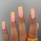 24ps/Box Long Ballerina Full Cover Artificial French False Nails Art Green Graffiti Color Blocking Gold Thread Fake Nail Tips