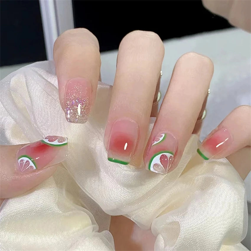 24Pcs/Lot Milky White Gradient Long Wearing False Nail Tips Acrylic Press on Nails Removable Reusable Artifical Fake Nails Art