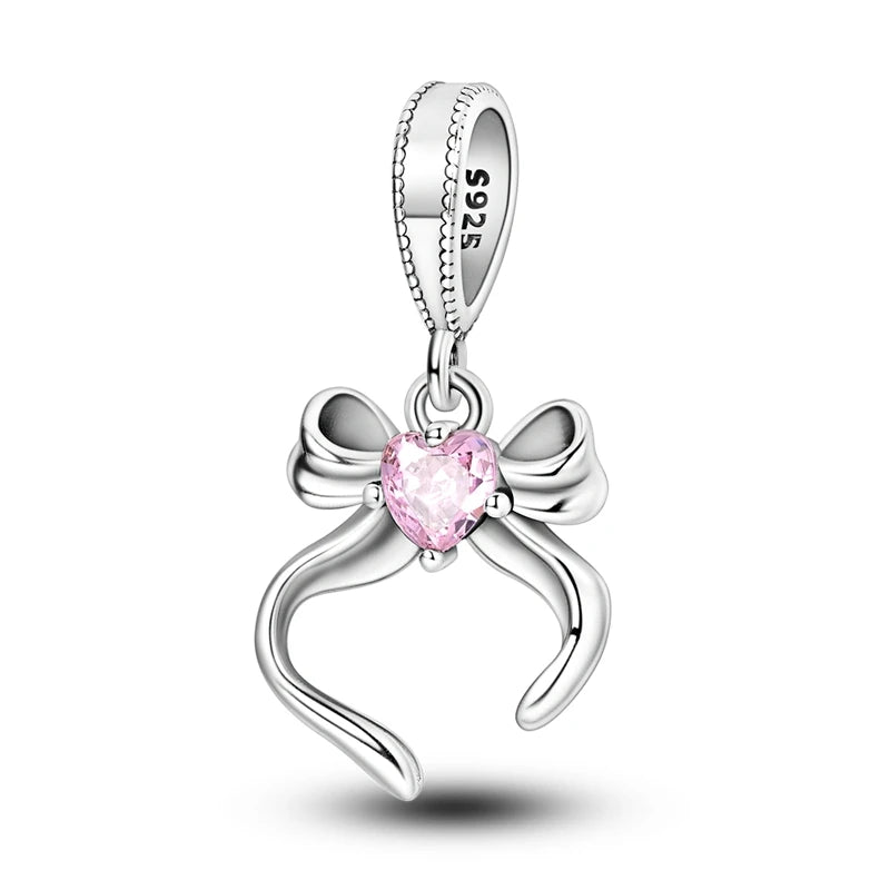 925 Silver Charms Beads Fit 3mm Original Bracelet Game Machine Box Afternoon Tea Dessert Romantic Pink Pendant DIY Jewelry