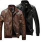 Autumn Winter Brown Leather Jacket Men Oversize Faux Leather Motorcycle Jacket Male Stand Collar Long Sleeve Moto Biker Coat 3xl