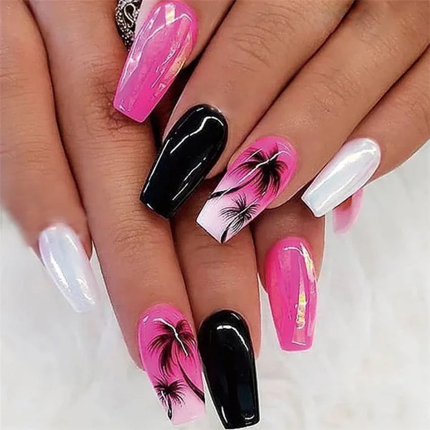 24p Artificial Acrylic Nail Art Fake Nails Full Coverage Removable Press On Nails Tip French Light Pink Heart False Nail Designs