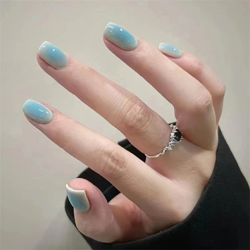 24Pcs/Lot Milky White Gradient Long Wearing False Nail Tips Acrylic Press on Nails Removable Reusable Artifical Fake Nails Art