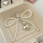 ZAKOL White Bowknot Heart Keychain Women Sweet Charm Pearl Bow Backpack Key Ring Handmade Jewelry Ornament Bags Pendants Gif