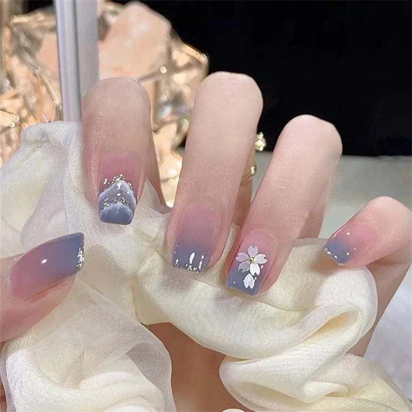 24Pcs/Lot Milky White Gradient Long Wearing False Nail Tips Acrylic Press on Nails Removable Reusable Artifical Fake Nails Art