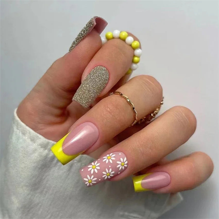 24p Artificial Acrylic Nail Art Fake Nails Full Coverage Removable Press On Nails Tip French Light Pink Heart False Nail Designs