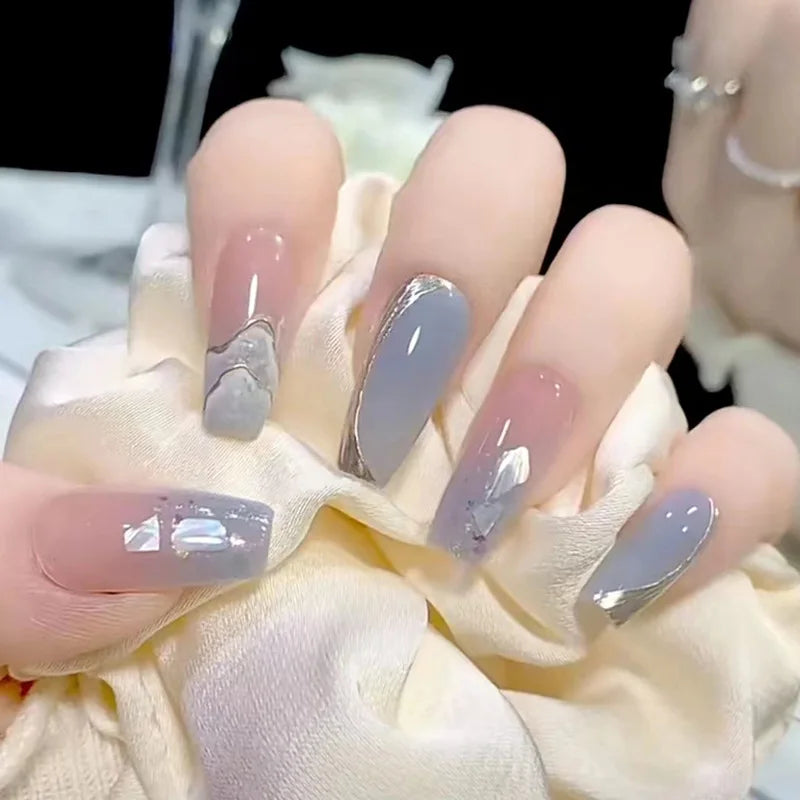 24Pcs Mid-length Ballet False Nails Cute Childlike Rainbow Press On Nails Iced Through Milk Tea Fake Nails Free Shipping Items