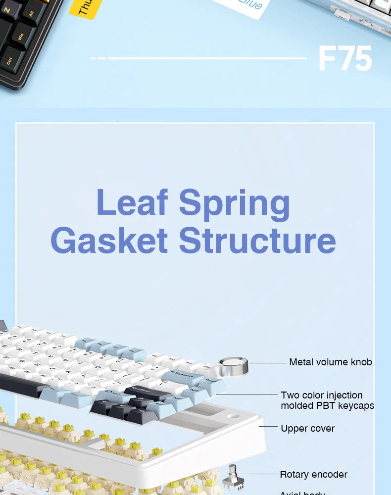 AULA F75 Mechanical Keyboard 2.4G Wireless/Bluetooth/Wired RGB PBT 75% Layout OEM Profile Gasket Customized Pc Gaming Keyboard