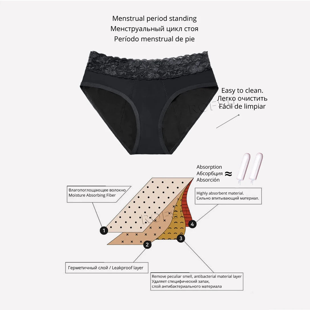 Women Menstrual Period Panties Underwear 4 Layers Plus Size Heavy Flow Absorbency Leakproof Physiological Sanitary Lingerie