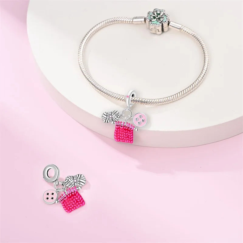 925 Silver Charms Beads Fit 3mm Original Bracelet Game Machine Box Afternoon Tea Dessert Romantic Pink Pendant DIY Jewelry