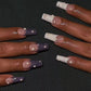 24Pcs Long Ballet Press On Nail Art Wearing Manicure Glitter Point Drill False Nails Removable Full Cover Artificial Fake Nails