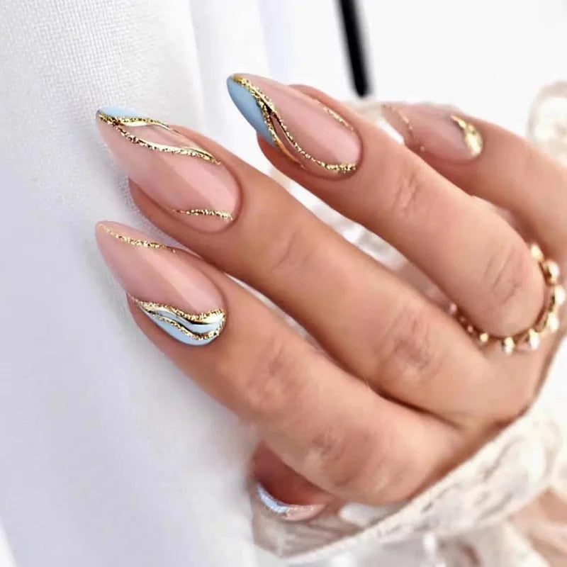 24Pcs Ballerina Press On Nail Tips Oval Head False Nails Almond Artificial Fake Nails With Glue Full Cover Press Manicure Tools