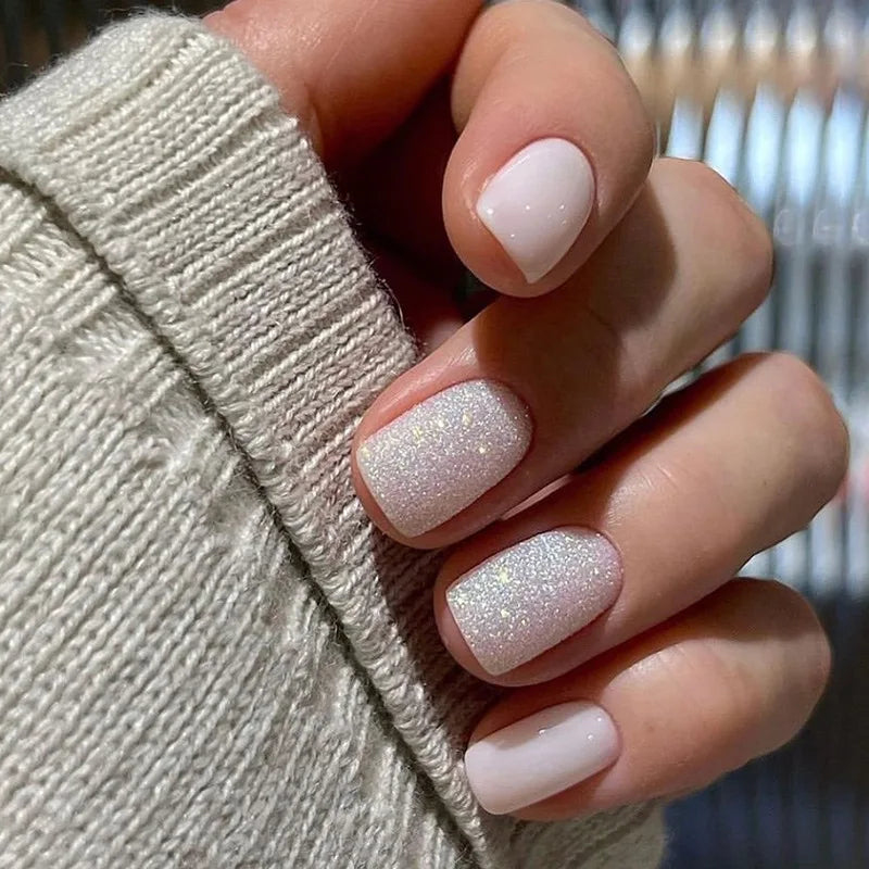 24pcs Short Square Fake Nails Colorful French False Nails Detachable Ballerina Full Cover Nails Tips Press on Nails