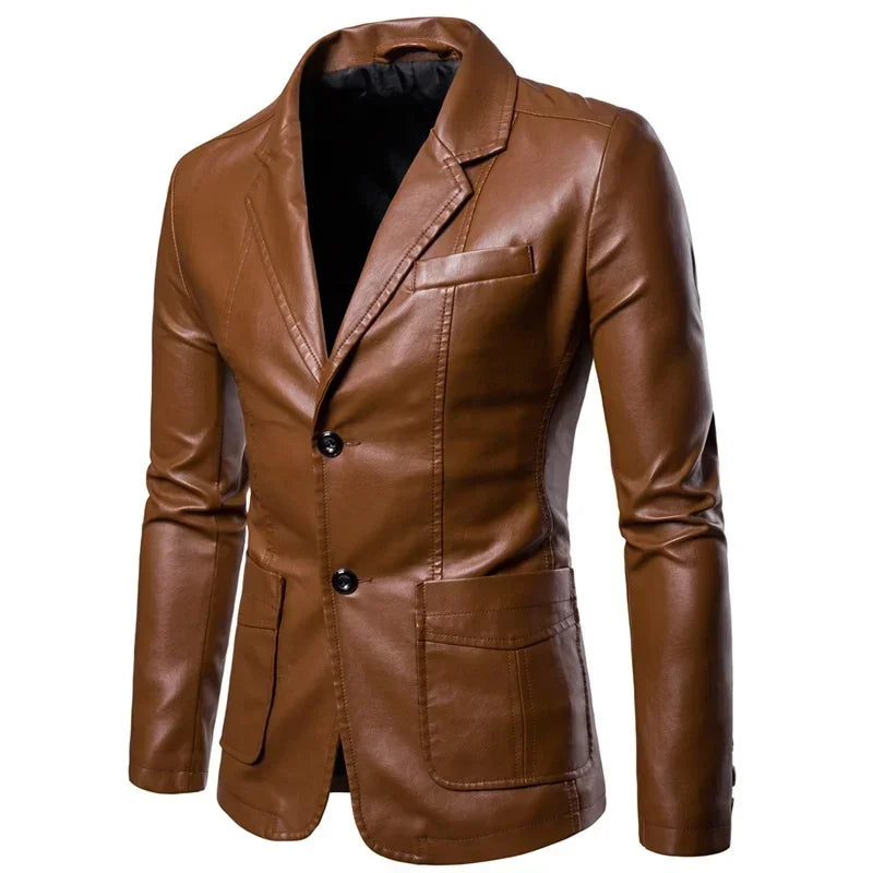 2024 Men Slim Autumn New Causal Vintage Leather Jacket Coat Men Design Motorcycle Biker Zipper Pocket PU Leather Jacket Coat