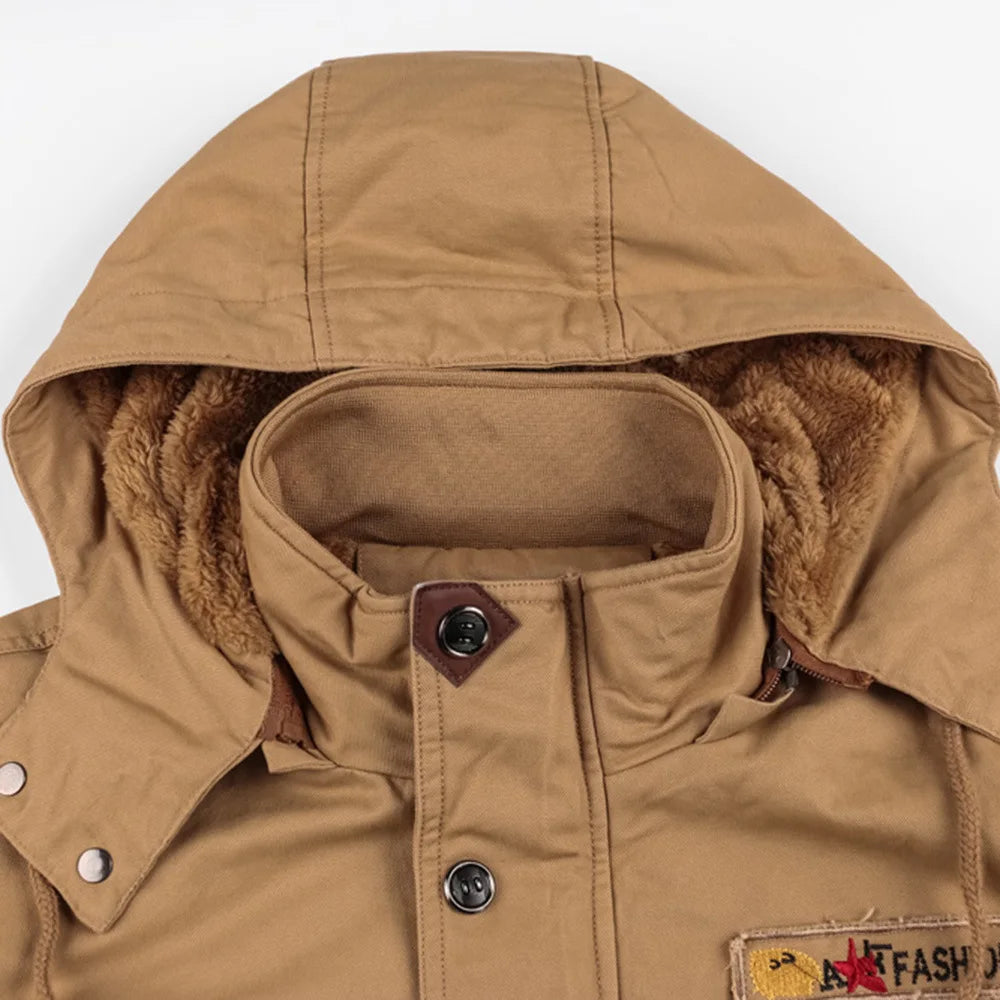 Men's Winter Jacket Hooded Casual Cotton Coat Retro Coat Men's Cotton Casual Fleece Long Jacket Men's Outdoor Tooling Coat
