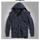 Men's Long Sleeved Hooded Camouflage Jacket Multi Bag Mid Length Storage Outdoor Trekking Camping Riding Sport Tops Amekaji Coat