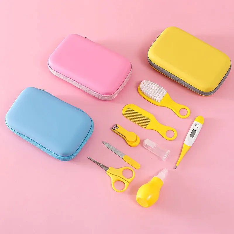 8pcs Newborn Baby Care Kit Infant Brush and Comb Set Safety Care Set Thermometer Nose Inhaler Nail Clippers Baby Essentials