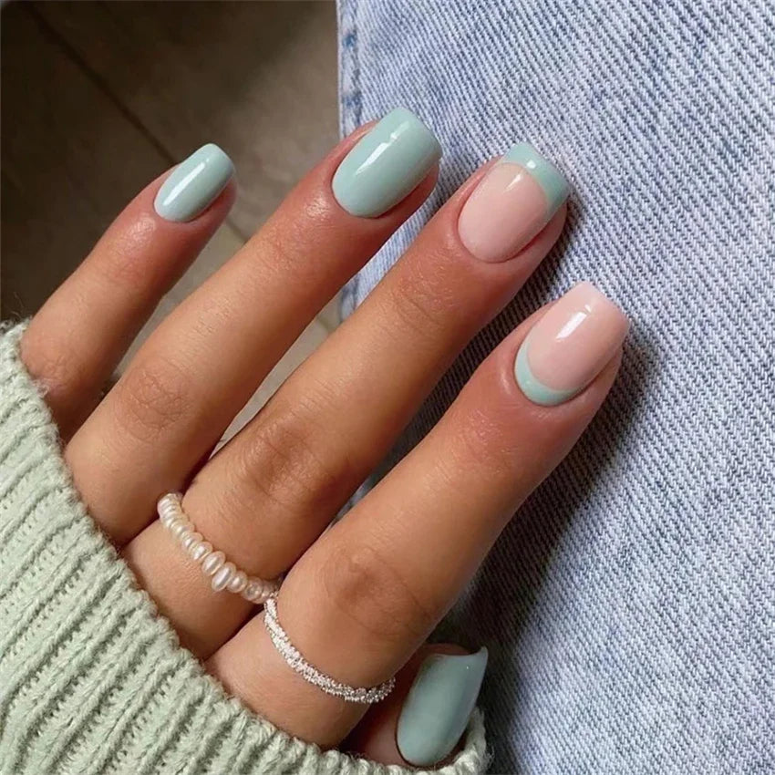 24p Artificial Acrylic Nail Art Fake Nails Full Coverage Removable Press On Nails Tip French Light Pink Heart False Nail Designs