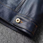 2023 New Leather Jacket Men's Single-Breasted Denim Blue Retro Old Motorcycle Leather Jacket Slim-Fit Lapel Coat