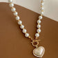 Elegant Pearl Necklace For Women Heart Pendant Necklaces Luxury Imitation Pearls Chain Necklaces Korean Jewelry Girls Gifts
