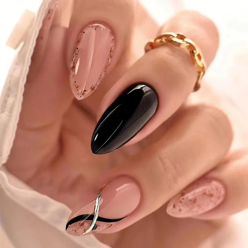 24Pcs Ballerina Press On Nail Tips Oval Head False Nails Almond Artificial Fake Nails With Glue Full Cover Press Manicure Tools