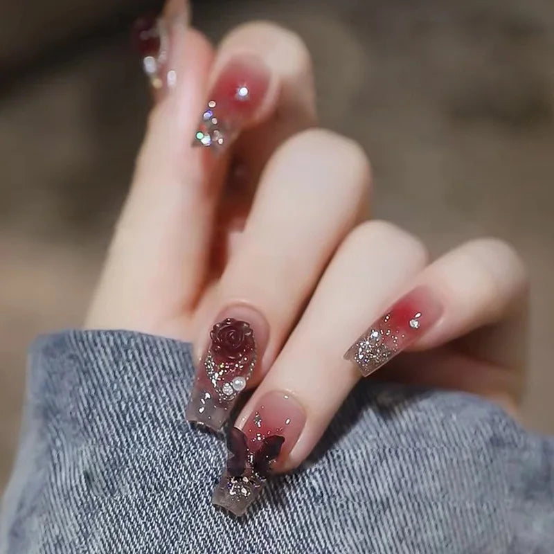 24Pcs Mid-length Ballet False Nails Cute Childlike Rainbow Press On Nails Iced Through Milk Tea Fake Nails Free Shipping Items