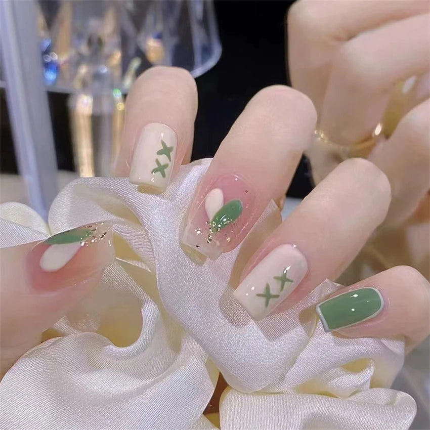 24Pcs/Lot Milky White Gradient Long Wearing False Nail Tips Acrylic Press on Nails Removable Reusable Artifical Fake Nails Art