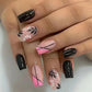24Pcs Medium Long Ballet Fake Nails Art Flat Head Gold Line Frosted False Nails Press on Full Cover Removable Stick on Nail Tips