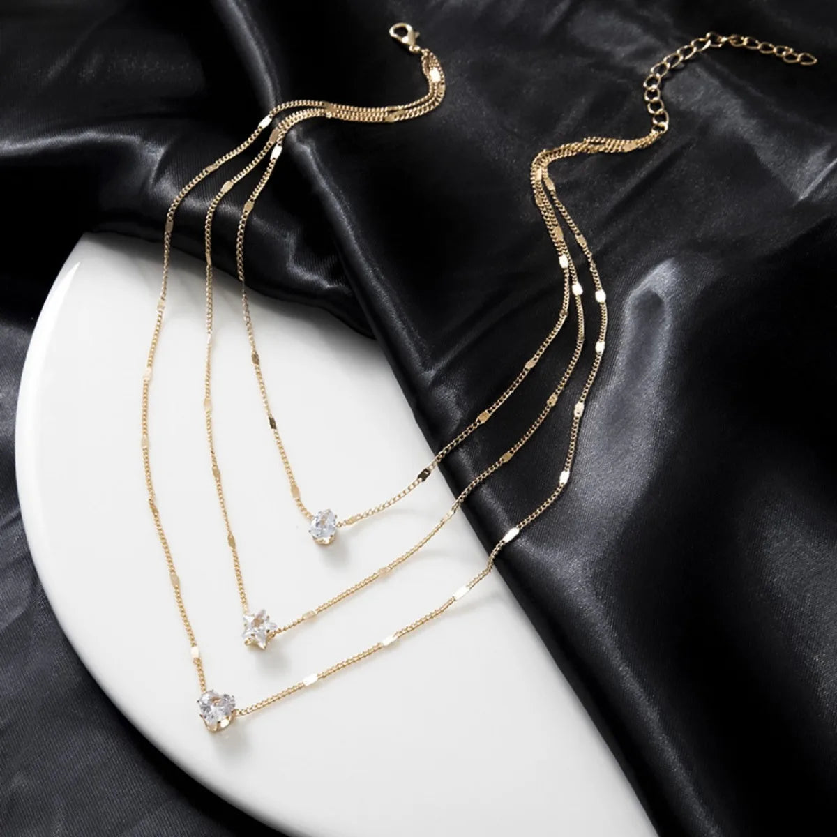 Multi-layer Five-pointed Star Heart Shape Water Drop Pendant Chain Necklace Alloy Material Glass Collarbone Chain Sexy Women's