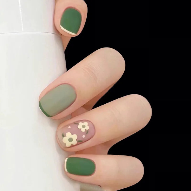 24Pcs Mid-length Ballet False Nails Cute Childlike Rainbow Press On Nails Iced Through Milk Tea Fake Nails Free Shipping Items