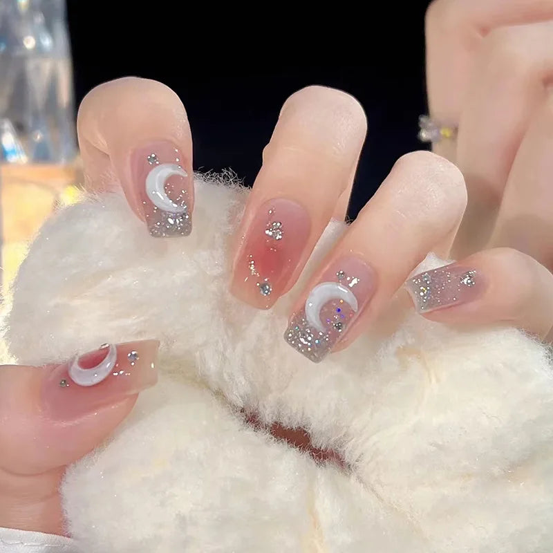 24Pcs Mid-length Ballet False Nails Cute Childlike Rainbow Press On Nails Iced Through Milk Tea Fake Nails Free Shipping Items
